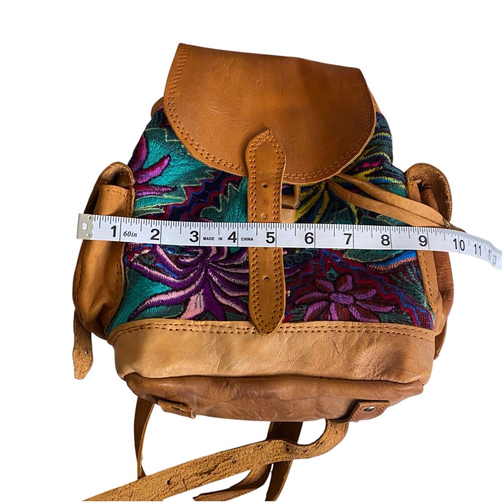 Handmade Boho Genuine Leather Mini Backpack w Floral Embroidery Details Festival - Picture 9 of 13